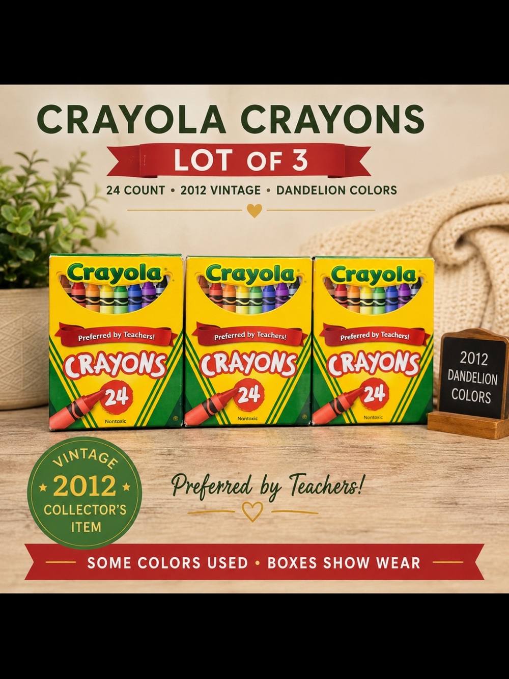 Crayola Kids Crayons 24-Count (Lot of 3) - Dandelion Vintage 2012